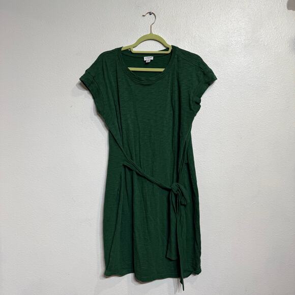 J. Crew Green Short Sleeve Tie Waist T Shirt Dress Sz M - Picture 2 of 11